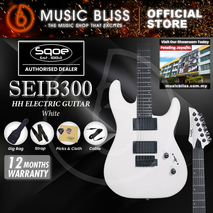 SQOE SEIB300 Heavy Metal Rock Series HH Electric Guitar with Ebony Fretboard - White
