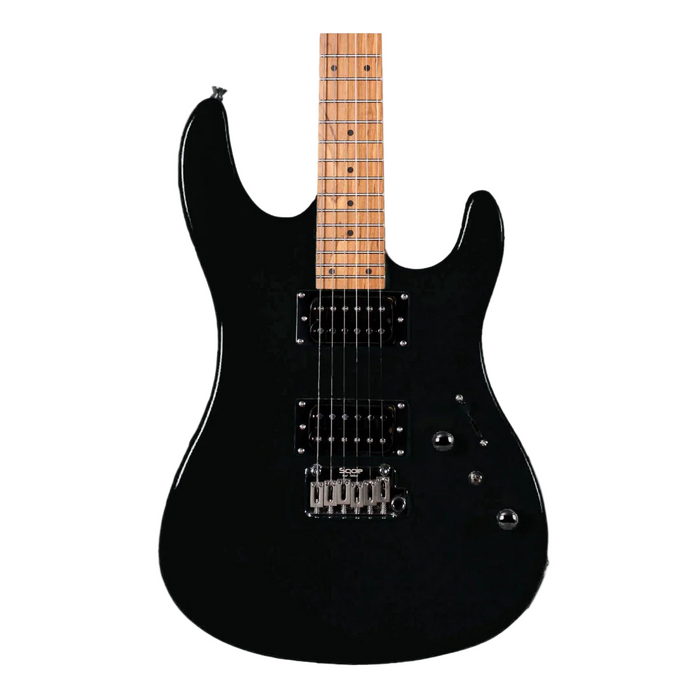 SQOE SEIB450 Double Cutaway Body HH Electric Guitar with Roasted Maple Fretboard - Black