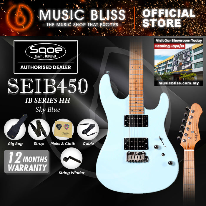 SQOE SEIB450 Double Cutaway Body HH Electric Guitar with Roasted Maple Fretboard - Sky Blue