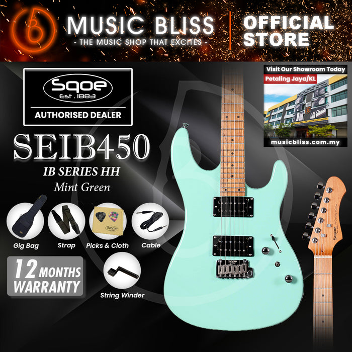 SQOE SEIB450 Double Cutaway Body HH Electric Guitar with Roasted Maple Fretboard - Mint Green