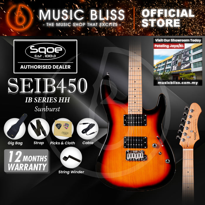 SQOE SEIB450 Double Cutaway Body HH Electric Guitar with Roasted Maple Fretboard - Sunburst