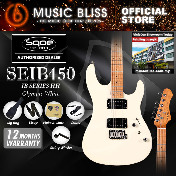 SQOE SEIB450 Double Cutaway Body HH Electric Guitar with Roasted Maple Fretboard - White