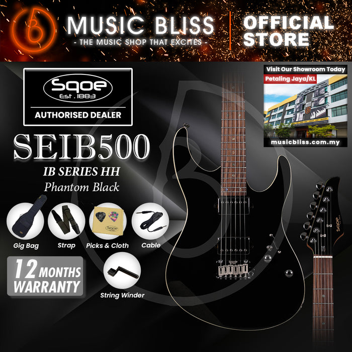 SQOE SEIB500 HH Roasted Maple Neck Electric Guitar with Tremolo - Phantom Black