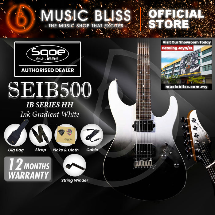 SQOE SEIB500 HH Roasted Maple Neck Electric Guitar with Tremolo - Ink Gradient White