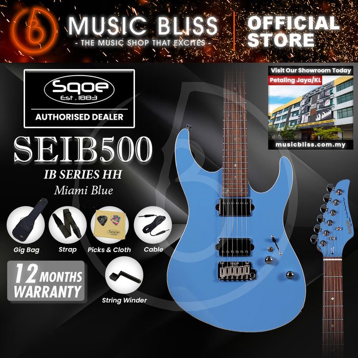 SQOE SEIB500 HH Roasted Maple Neck Electric Guitar with Tremolo - Miami Blue