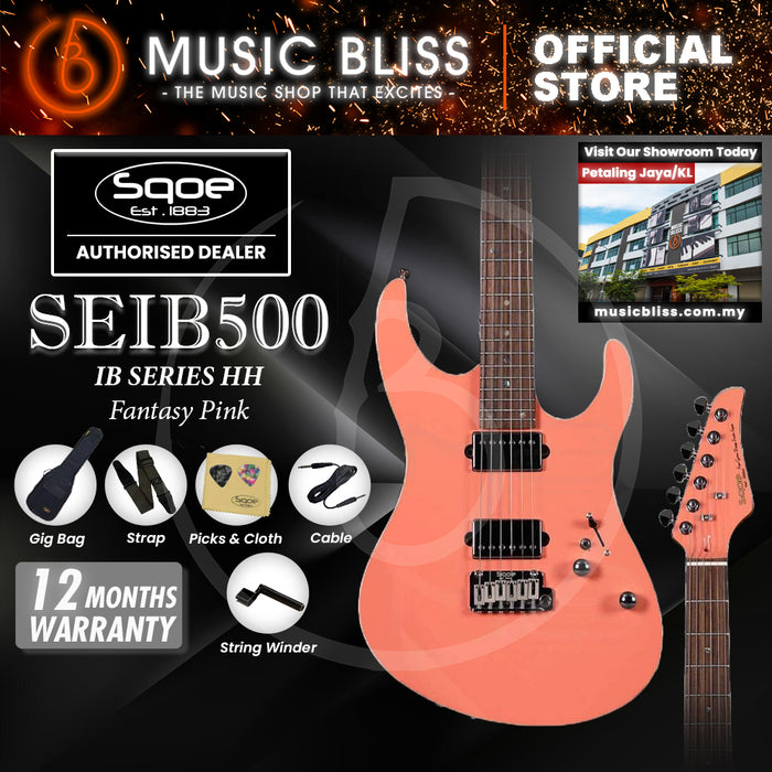 SQOE SEIB500 HH Roasted Maple Neck Electric Guitar with Tremolo - Fantasy Pink