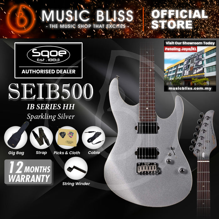 SQOE SEIB500 HH Roasted Maple Neck Electric Guitar with Tremolo - Sparkling Silver