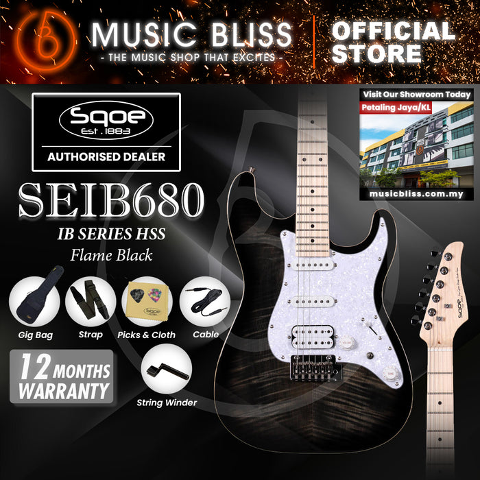 SQOE SEIB680 IB Series HSS Electric Guitar - Flame Black