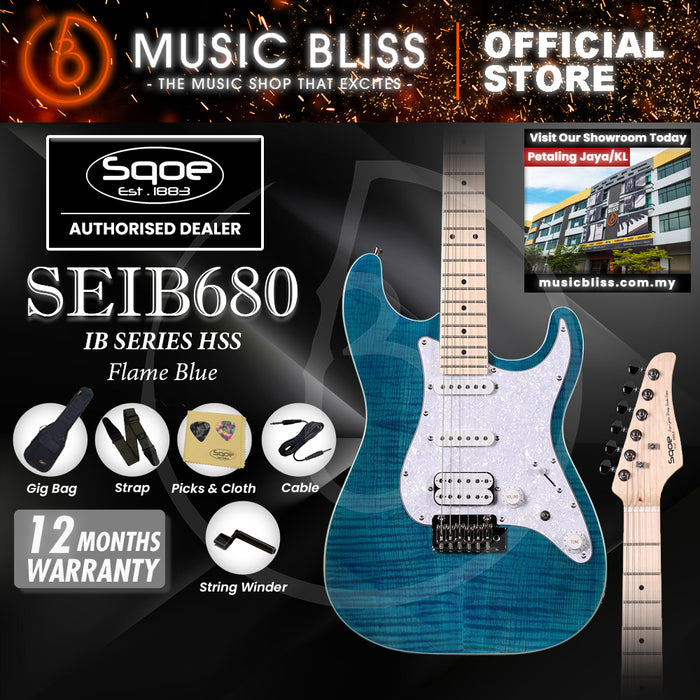 SQOE SEIB680 IB Series HSS Electric Guitar - Flame Blue
