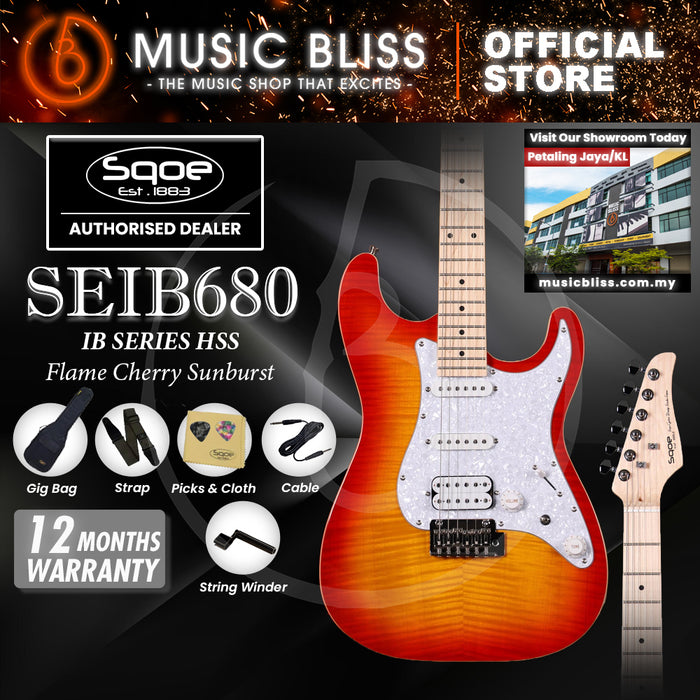 SQOE SEIB680 IB Series HSS Electric Guitar - Flame Cherry Sunburst