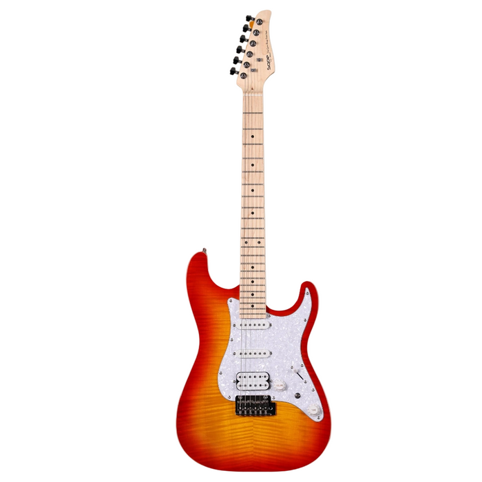 SQOE SEIB680 IB Series HSS Electric Guitar - Flame Cherry Sunburst
