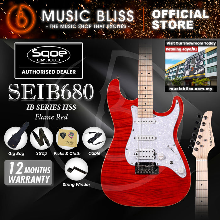 SQOE SEIB680 IB Series HSS Electric Guitar - Flame Red
