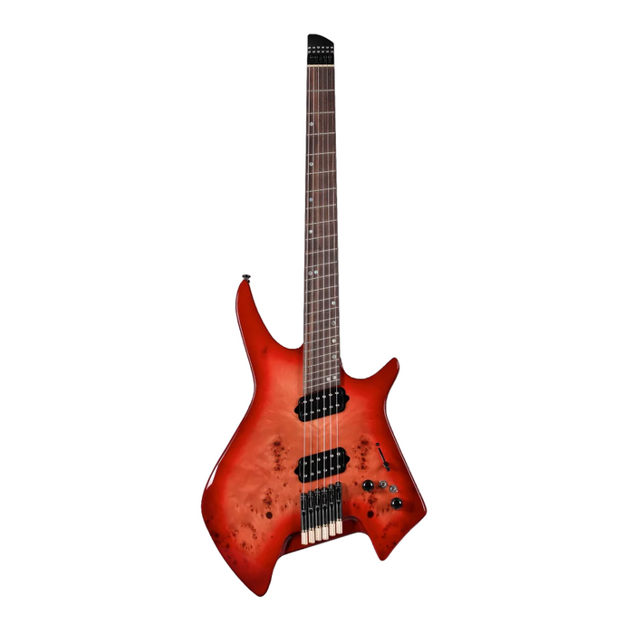 SQOE SEIB992 Headless Burl Maple, Mahogany HH Electric Guitar - Cherry Sunburst