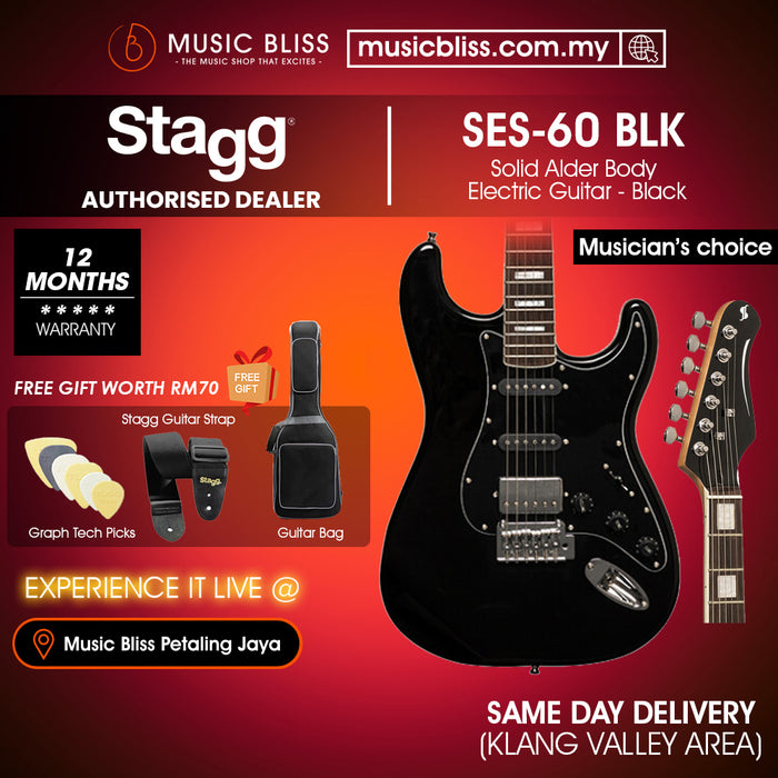 Stagg SES-60 BLK Solid Alder Body Electric Guitar - Black