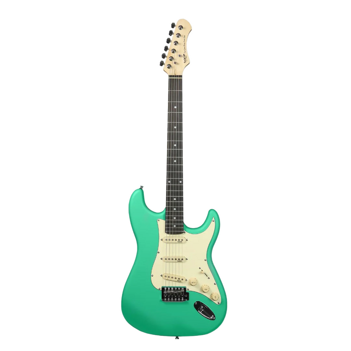 SQOE SEST202 Stratocaster Body SSS Electric Guitar, Rosewood Fretboard - Green