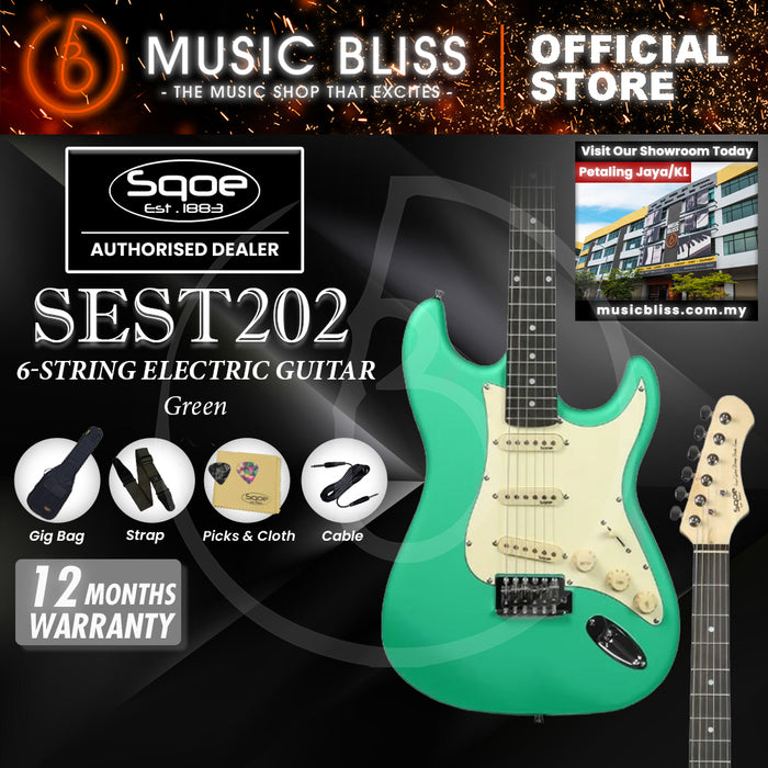 SQOE SEST202 Stratocaster Body SSS Electric Guitar, Rosewood Fretboard - Green