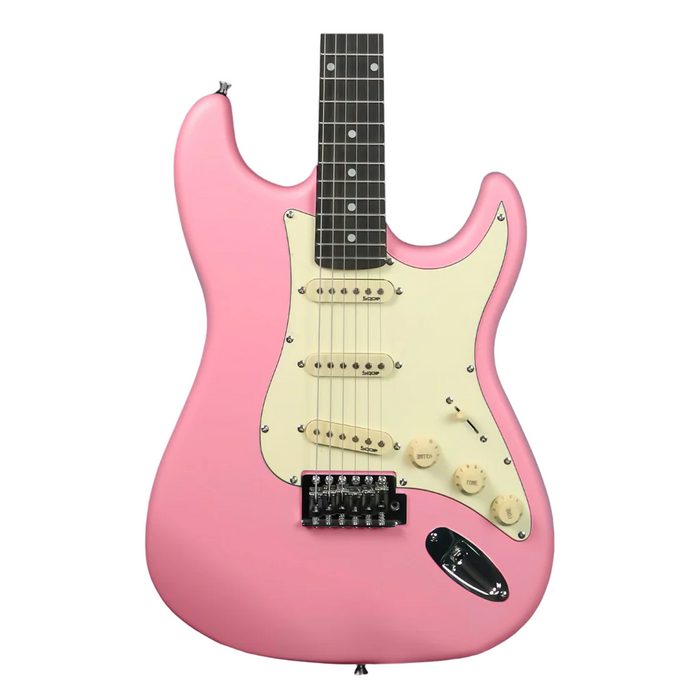 SQOE SEST202 Stratocaster Body SSS Electric Guitar, Rosewood Fretboard - Pink