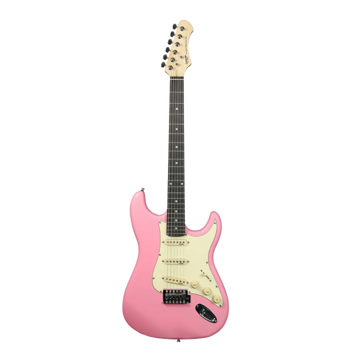 SQOE SEST202 Stratocaster Body SSS Electric Guitar, Rosewood Fretboard - Pink