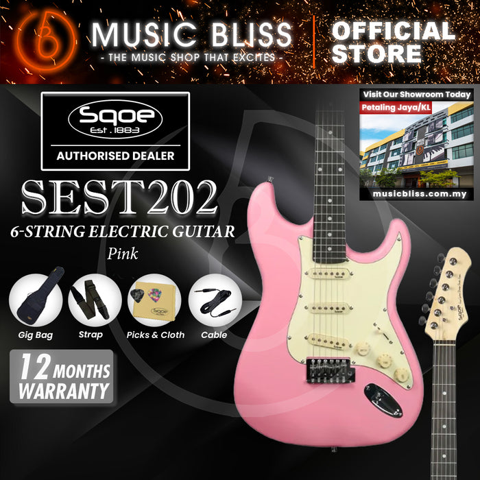 SQOE SEST202 Stratocaster Body SSS Electric Guitar, Rosewood Fretboard - Pink