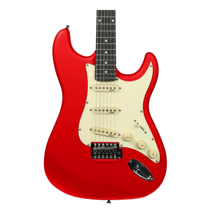 SQOE SEST202 Stratocaster Body SSS Electric Guitar, Rosewood Fretboard - Red