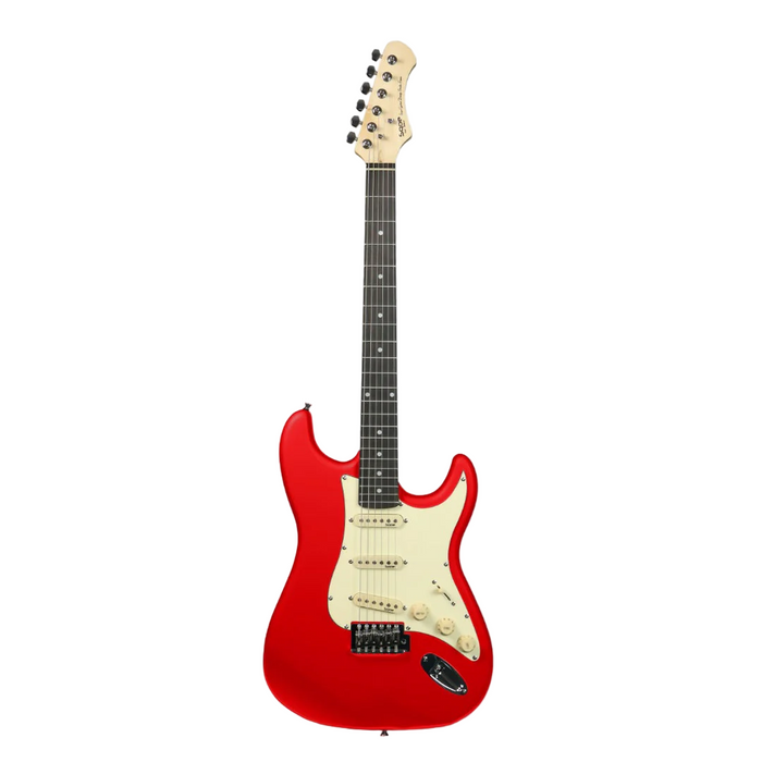 SQOE SEST202 Stratocaster Body SSS Electric Guitar, Rosewood Fretboard - Red