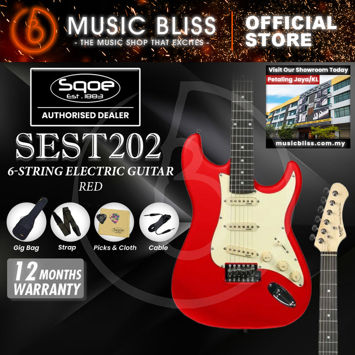 SQOE SEST202 Stratocaster Body SSS Electric Guitar, Rosewood Fretboard - Red