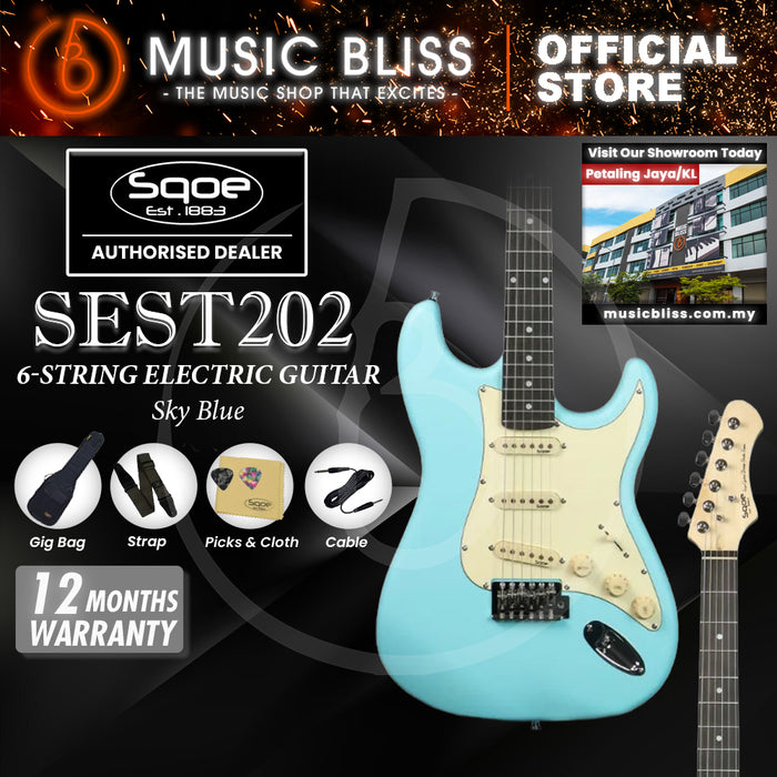 SQOE SEST202 Stratocaster Body SSS Electric Guitar, Rosewood Fretboard - Sky Blue