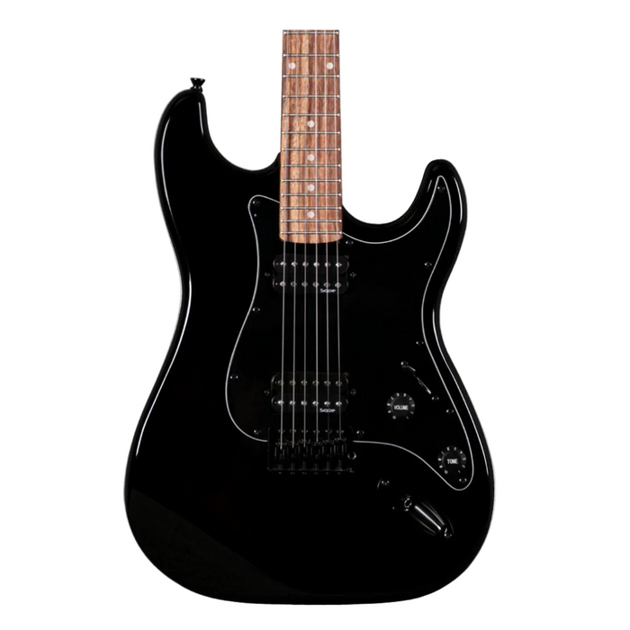 SQOE SEST210 Super Stratocaster Body HH Electric Guitar, Rosewood Fretboard - Black