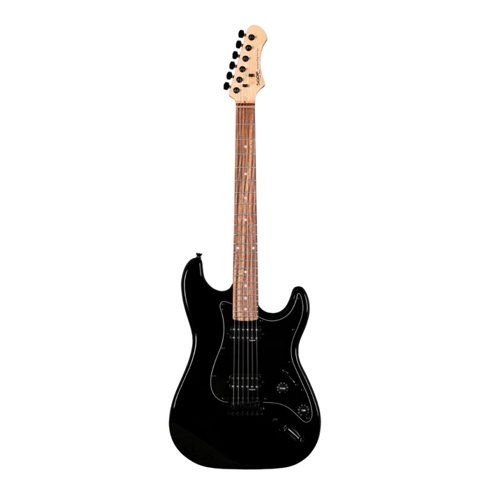 SQOE SEST210 Super Stratocaster Body HH Electric Guitar, Rosewood Fretboard - Black