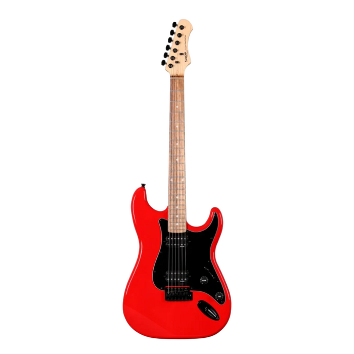 SQOE SEST210 Super Stratocaster Body HH Electric Guitar, Rosewood Fretboard - Red
