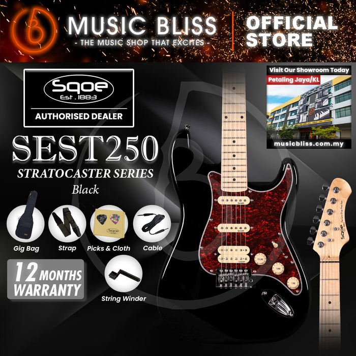 SQOE SEST250 ST Series HSS Electric Guitar - Black