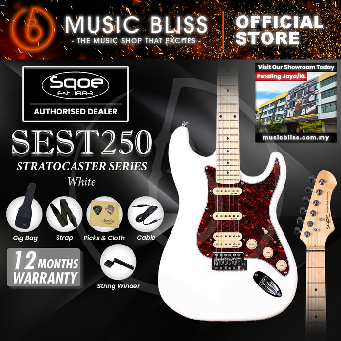 SQOE SEST250 ST Series HSS Electric Guitar - White