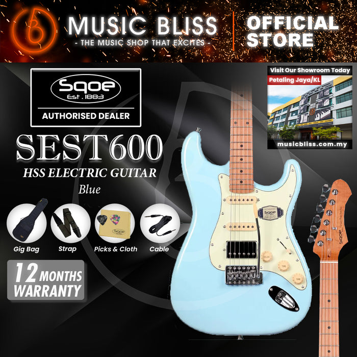 SQOE SEST600 ST Series HSS Electric Guitar - Blue