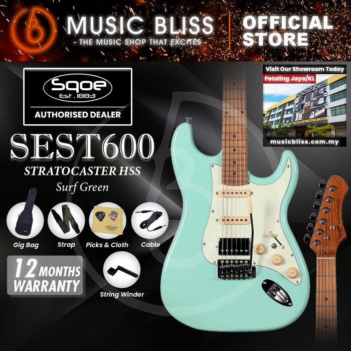 SQOE SEST600 ST Series HSS Electric Guitar - Surf Green (SEST-600)