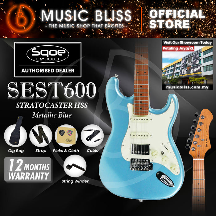 SQOE SEST600 ST Series HSS Electric Guitar - Metallic Blue (SEST-600)