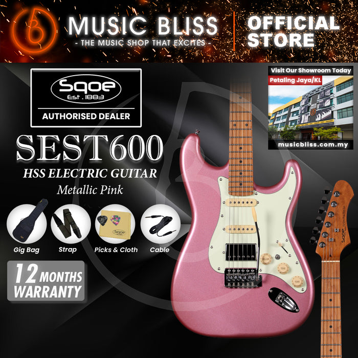 SQOE SEST600 ST Series HSS Electric Guitar - Metallic Pink