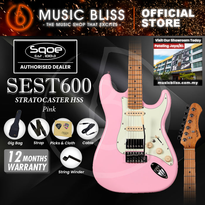 SQOE SEST600 ST Series HSS Electric Guitar - Pink (SEST-600)