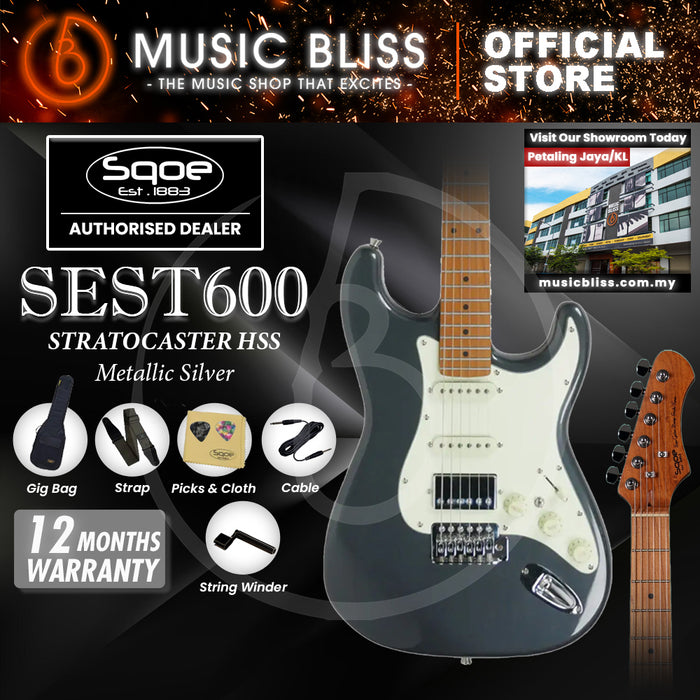 SQOE SEST600 ST Series HSS Electric Guitar - Metallic Silver