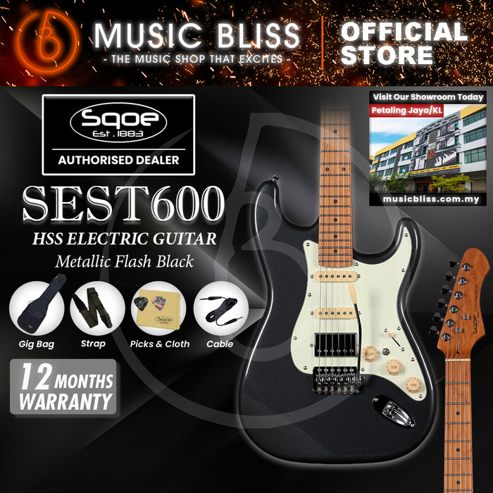 SQOE SEST600 ST Series HSS Electric Guitar - Metallic Flash Black