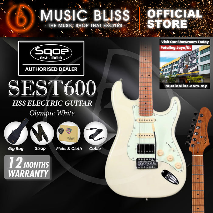 SQOE SEST600 ST Series HSS Electric Guitar - Olympic White