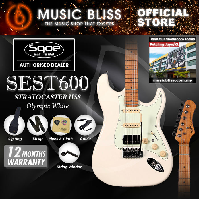 SQOE SEST600 ST Series HSS Electric Guitar - Olympic White (SEST-600)