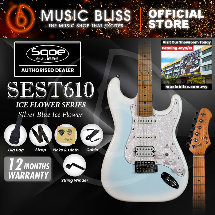 SQOE SEST610 IF Series HSS Electric Guitar - Silver Blue Ice Flower