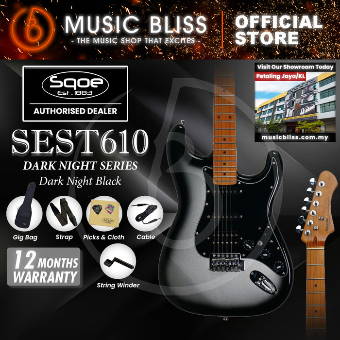 SQOE SEST610 DN Series HSS Electric Guitar - Dark Night Black