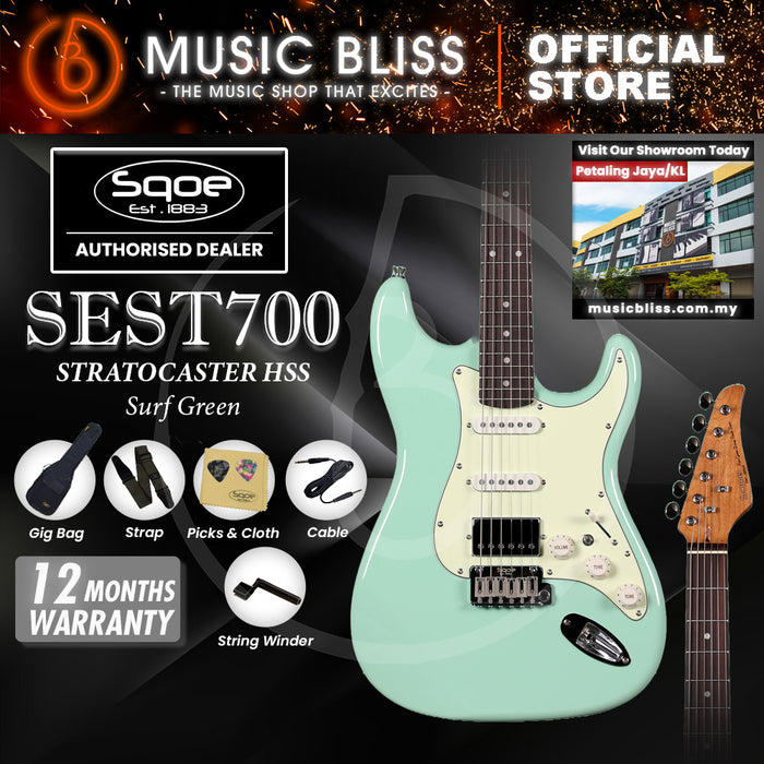 SQOE SEST700 ST Series HSS Electric Guitar - Surf Green