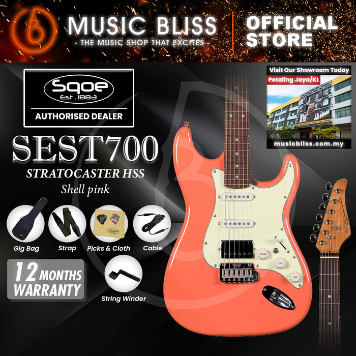 SQOE SEST700 ST Series HSS Electric Guitar - Shell pink