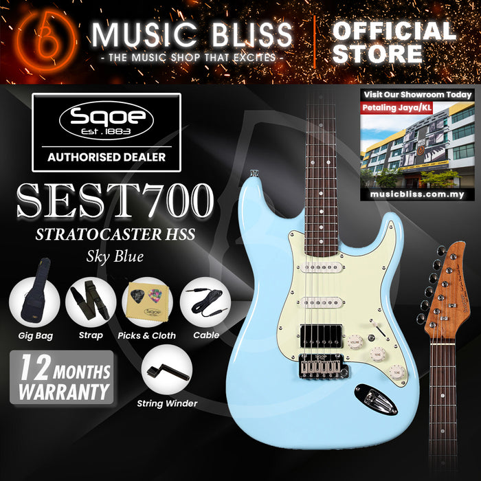 SQOE SEST700 ST Series HSS Electric Guitar - Sky Blue