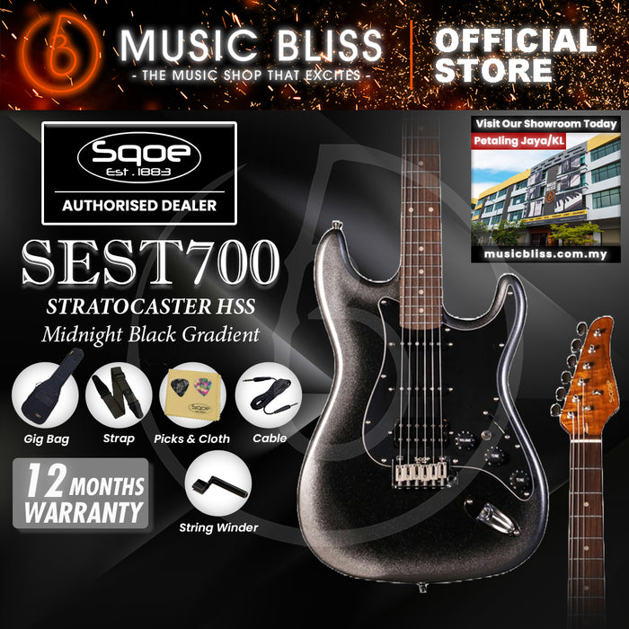 SQOE SEST700 ST Series HSS Electric Guitar - Midnight Black Gradient
