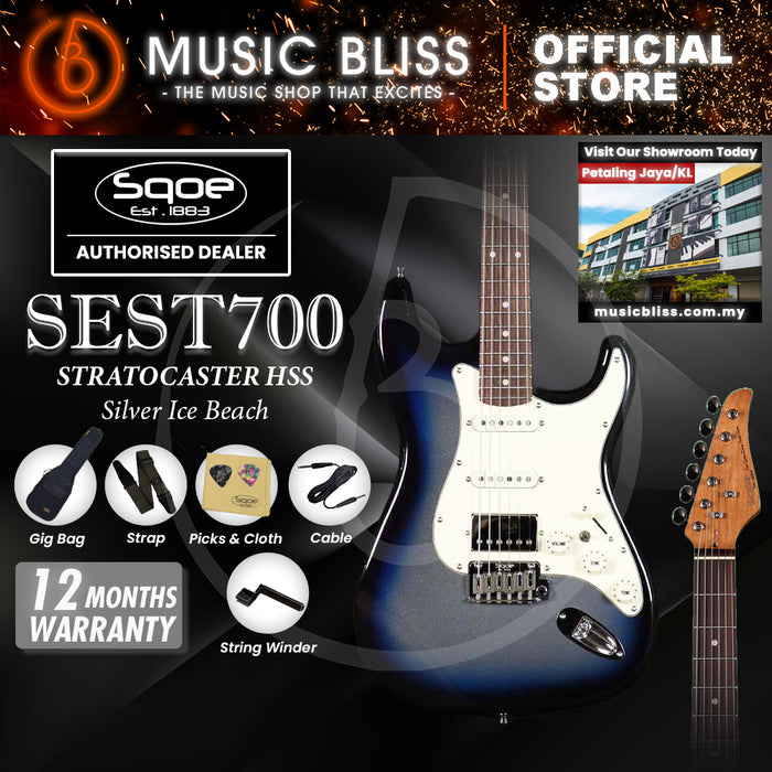 SQOE SEST700 ST Series Electric Guitar - Silver Ice Beach