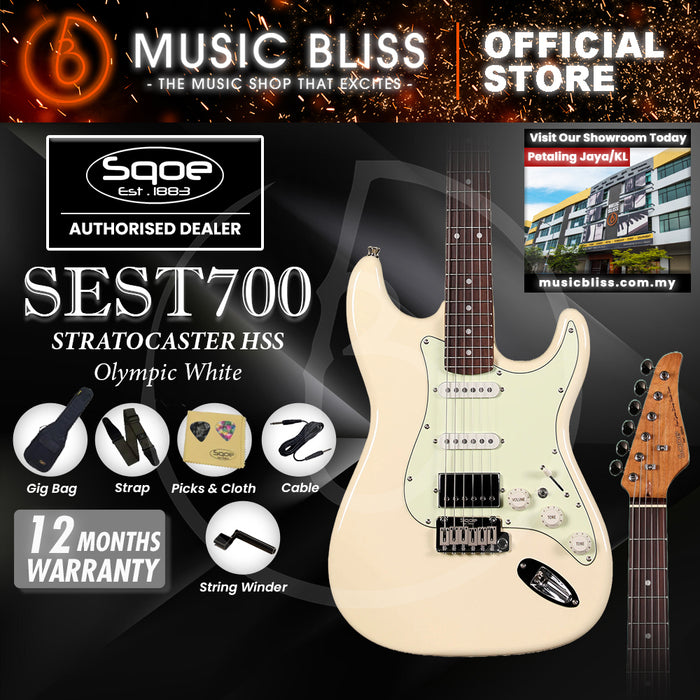 SQOE SEST700 ST Series HSS Electric Guitar - Olympic White