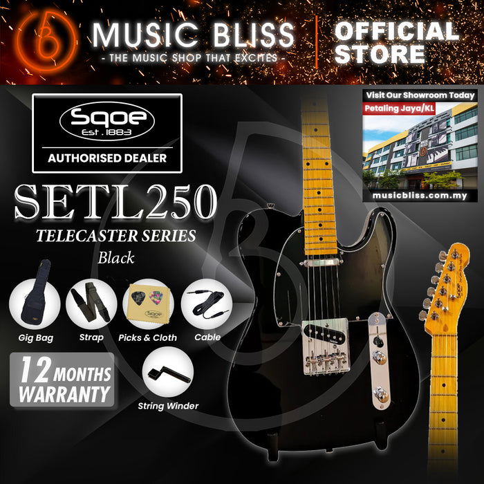 SQOE SETL250 TL Series Electric Guitar - Black (SETL-250)